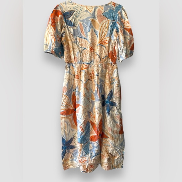 Band Of The Free Sky Blue Sand Floral Dress Size Small V-Neck & Puff Sleeve NWT - Picture 6 of 12